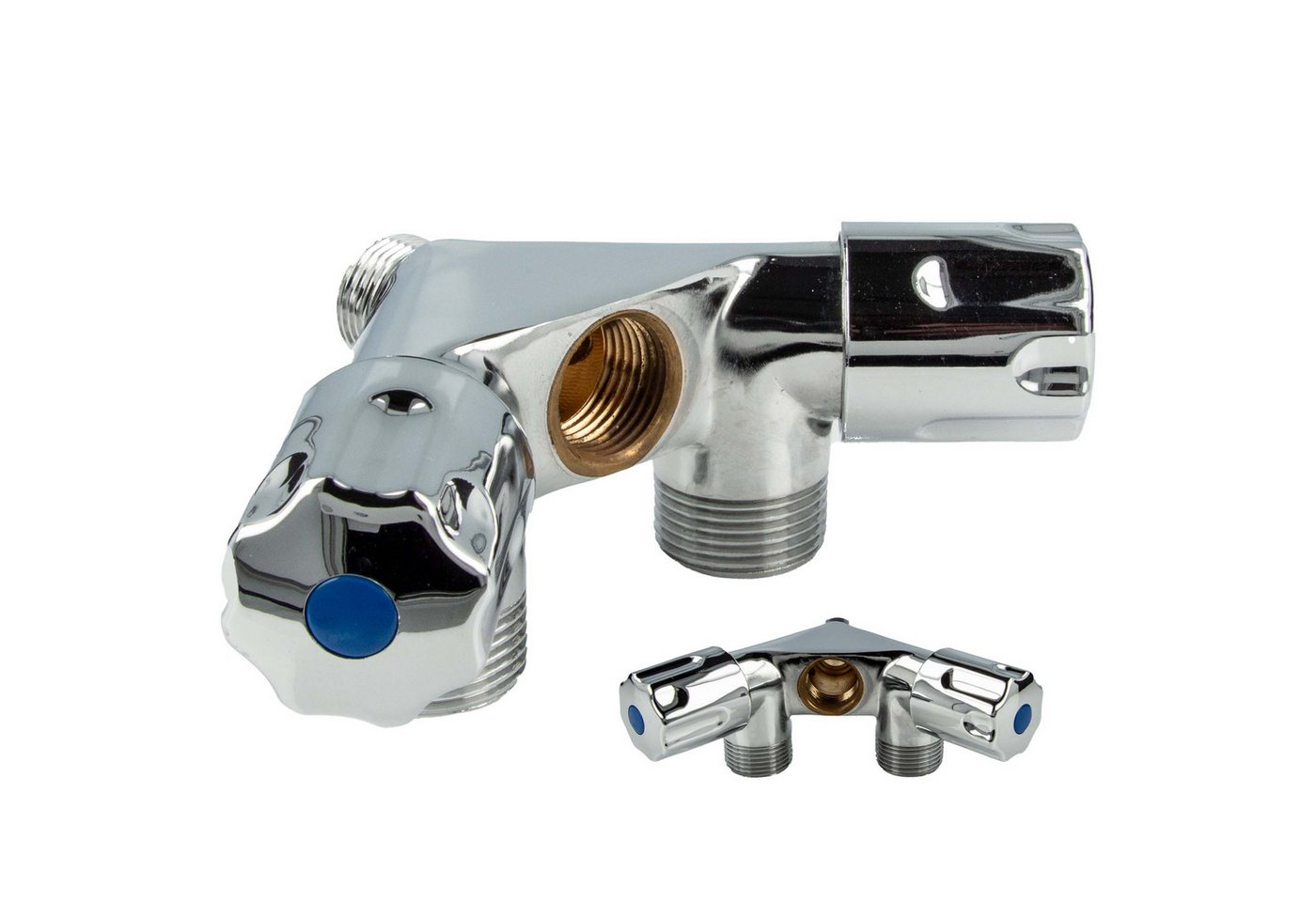 tecuro Geräteventil Doppel-Geräteventil mit 3 Abgängen - Messing verchromt von tecuro