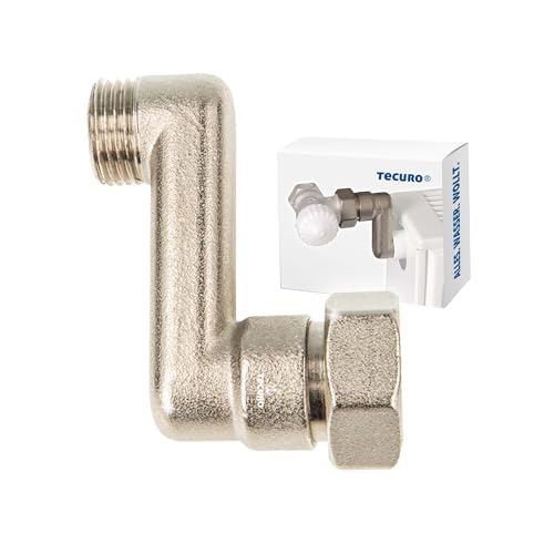 tecuro S-Anschluss Heizkörper 50 mm Höhenausgleich mit Eurokonus, DN 15 (1/2“) AG x DN 20 (3/4“) Überwurfmutter Messing vernickelt, AGS-50 von tecuro
