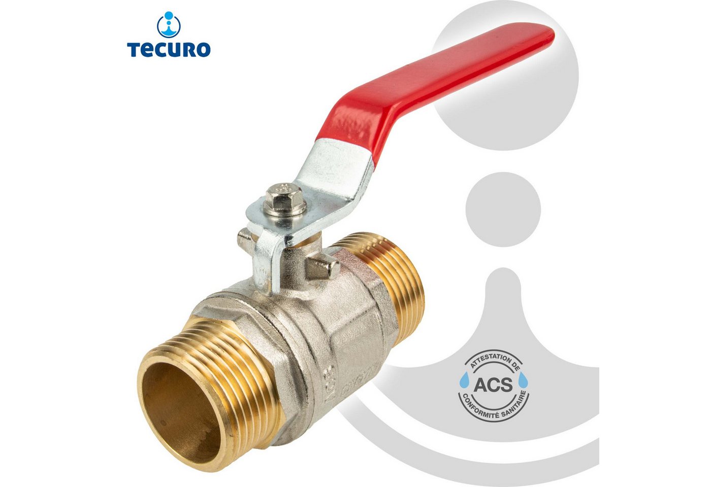 tecuro Kugelhahn (ACS), beids. AG 3/8 bis 2 Zoll, langer Stahlhebel von tecuro