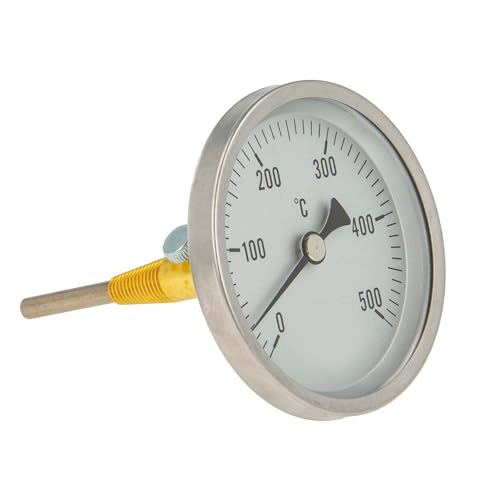 tecuro Ø 80 mm Bi-Metall Rauchgas - Thermometer 0-500°C mit Sonde 100 mm und Klemmkonus von tecuro