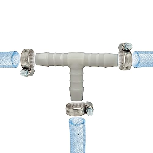 tecuro Schlauchverbinder T Stück allseitig Ø 21 mm, mit Edelstahlschlauchschellen - Nylon weiß von tecuro