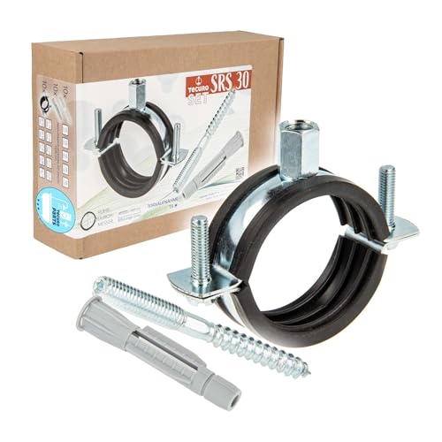 tecuro Schraubrohrschelle M8 Spannbereich 15-19 mm Stahl verzinkt, inkl. Stockschraube M8 x 100 mm und Universal Hohlraumdübel, mit Schallschutzeinlage - 10-er Kombi-Set 521519-S100 Rohrschelle von tecuro