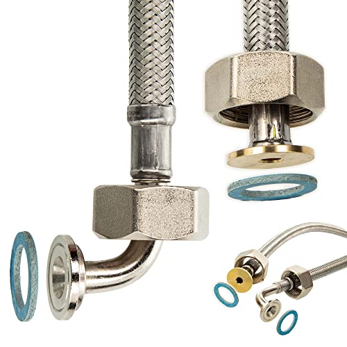 tecuro Trinkwasser Zulaufschlauch IG mit Bogen 90° x IG - KTW-A- DVGW 3/4 x 3/4 x 1500 mm von tecuro