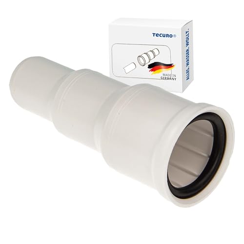 tecuro Übergangs-Reduzierstück Ø 32/40/50 mm - Länge 130 mm, für Geruchsverschluss, inkl. 2 O-Ringe, Kunststoff weiß - Wand- und Siphonanschluss von tecuro