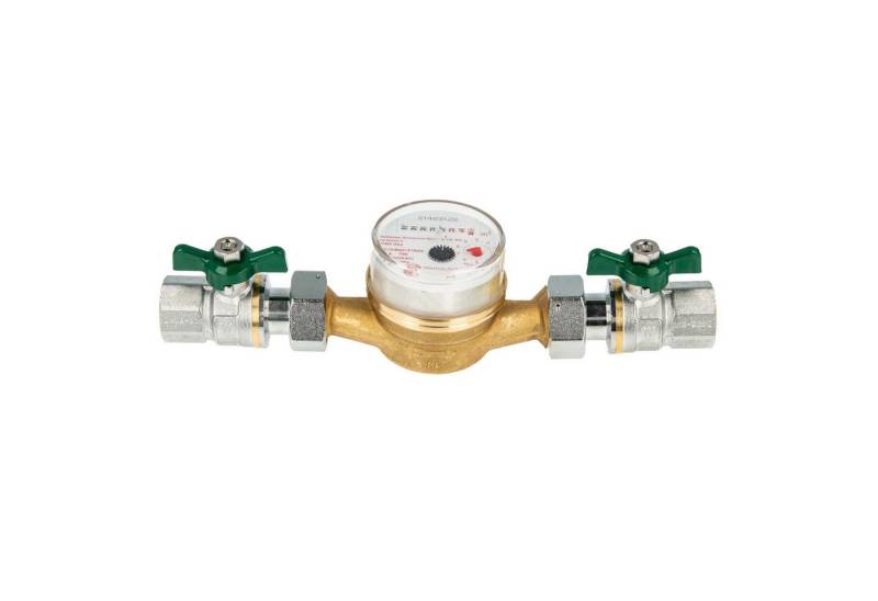 tecuro Wasserzähler Kombi-Set Warmwasser bis 30°C - Länge 130 mm, 1 Zoll AG, (inkl. Plombiersatz und Dichtung) von tecuro