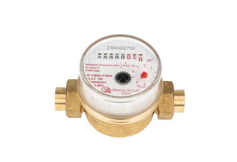 tecuro Wasserzähler Kombi-Set Warmwasser bis 90°C - Länge 80 mm, 3/4 Zoll AG, (inkl. Plombiersatz und Dichtung) von tecuro