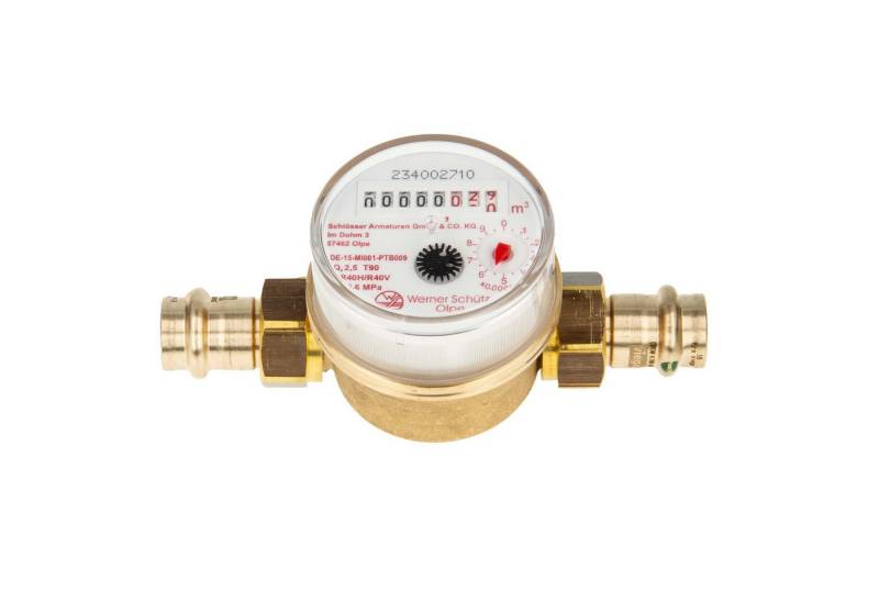 tecuro Wasserzähler Kombi-Set Warmwasser bis 90°C - Länge 80 mm, 3/4 Zoll AG, (inkl. Plombiersatz und Dichtung) von tecuro
