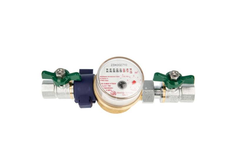 tecuro Wasserzähler Kombi-Set Warmwasser bis 90°C - Länge 80 mm, 3/4 Zoll AG, (inkl. Plombiersatz und Dichtung) von tecuro
