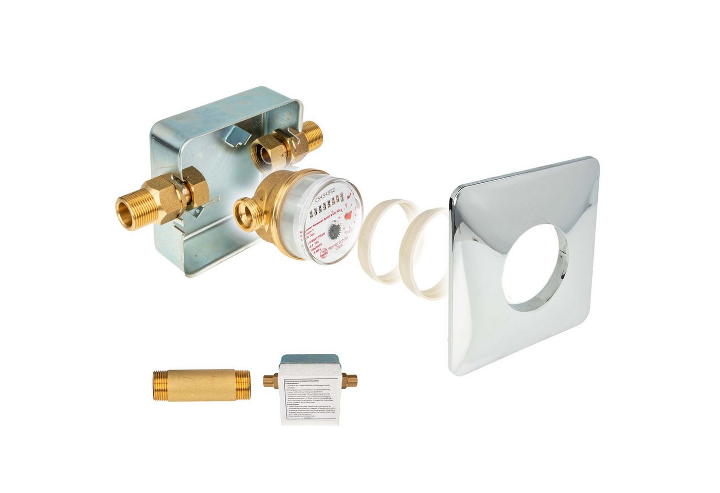 tecuro Wasserzähler Unterputz Einstrahlzähler System ETK Komplett-SET, Länge 80 mm, (Komplett-Set) von tecuro