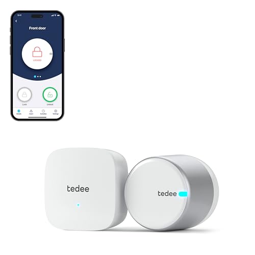 tedee GO 2 Set | silbernes Schloss und Bridge | smartes Türschloss | WLAN-Bridge | Smart-Home-Lösung für iOS und Android | Bluetooth | Motorschloss | Auto-Unlock | Keine Installationshardware tedee GO 2 Set | silbernes Schloss und Bridge | smartes Türschloss | WLAN-Bridge | Smart-Home-Lösung für iOS und Android | Bluetooth | Motorschloss | Auto-Unlock | Keine Installationshardware von tedee