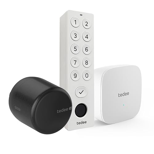 tedee GO 2 Set | smartes Türschloss Schwarz | WLAN-Bridge | biometrisches Tastenfeld Weiß | Smart-Home-Lösung iOS, Android | PIN + Fingerprint | Bluetooth | Auto-Unlock | Keine Installationshardware von tedee