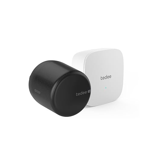tedee Lock GO 2 Aluminium Set |schwarzes Schloss + Bridge| smartes Türschloss | WLAN-Bridge | Smart-Home-Lösung iOS, Android | Bluetooth | Motorschloss | Auto-Unlock | keine Installationshardware von tedee