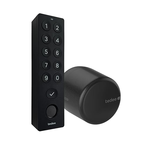 tedee Lock GO 2 Aluminium Set |smartes Türschloss Schwarz | biometrisches Tastenfeld Schwarz | Smart Home iOS, Android | Bluetooth | Motorschloss | PIN + Fingerprint | keine Installationshardware von tedee