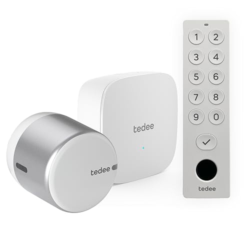 tedee Lock GO 2 Aluminium Set |smartes Türschloss Silber | WLAN-Bridge | biometrisches Tastenfeld Weiß | Smart Home iOS, Android | Bluetooth | PIN + Fingerprint | keine Installationshardware von tedee