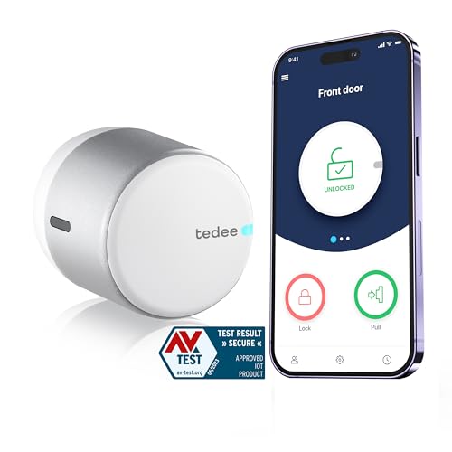 tedee Lock GO, smartes Türschloss, einfach nachrüstbar, ohne Zylindertausch, Steuerung via Bluetooth & aus der Ferne per App, iPhone & Android, Smart Home, silber, Ø 58mm x 65mm … von tedee