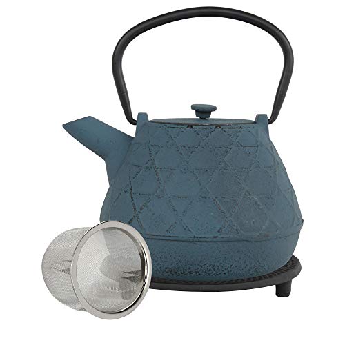 teeblume | gusseiserne Teekanne Neijiang | Gusseisen-Teekanne mit Sieb | 1,0 Liter | inkl. gratis Untersetzer in schwarz | Teekessel innen komplett emailliert | blau von teeblume