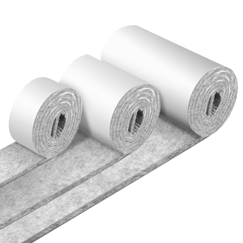 teeppo Filzgleiter Selbstklebend, 3 Rollen Filzgleiter für Stühle，4mm Dick Filz Selbstklebend, Stark und Möbelfüße, Schneiden Sie Jede Form, Möbelgleiter(100 x 10cm/100 x 5cm/100 x 2cm), Grau von teeppo
