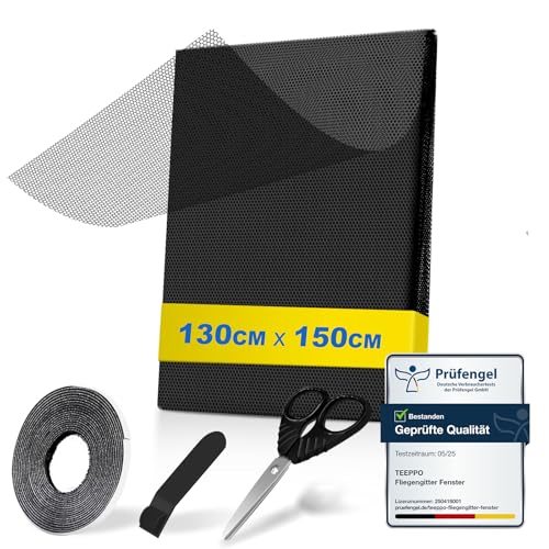 teeppo Fliegengitter Fenster 130 x 150 cm - Schwarz, Insektenschutz Fenster Zuschneidbar mit Klettband Selbstklebend, Fliegennetz ohne Bohren, Moskitonetz Fenster aus Polyester, Kinderleichte Montage teeppo Fliegengitter Fenster 130 x 150 cm - Schwarz, Insektenschutz Fenster Zuschneidbar mit Klettband Selbstklebend, Fliegennetz ohne Bohren, Moskitonetz Fenster aus Polyester, Kinderleichte Montage von teeppo