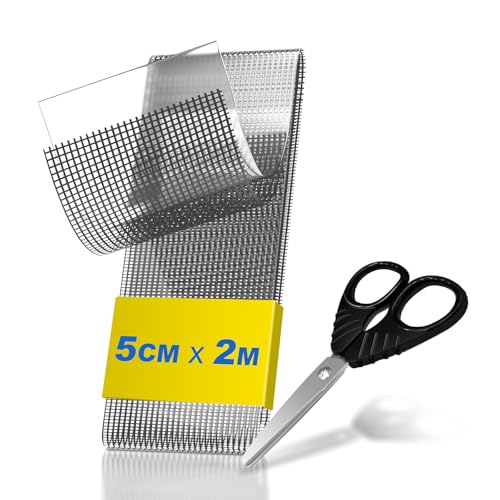 teeppo Fliegengitter Reparatur Klebeband Set 2m - Insektenschutz Fliegengitter Reparatur Set - Stark Selbstklebend Glasfaser - Verhindern Moskitos Insekten - Inklusive Schere - Grau (2 m x 5 cm) von teeppo