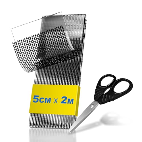 teeppo Fliegengitter Reparatur Klebeband Set 2m - Insektenschutz Fliegengitter Reparatur Set - Stark Selbstklebend Glasfaser - Verhindern Moskitos Insekten - Inklusive Schere - Schwarz (2 m x 5 cm) von teeppo