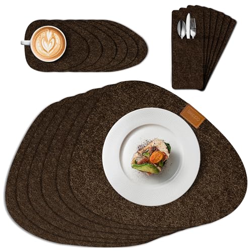 teeppo Tischsets Abwaschbar, Tischset Platzset aus Filz mit Untersetzer (6er Set) –Platzdeckchen Abwaschbar mit Hitzebeständigkeit und rutschfestem Design – Stilvolle Platzsets für Küchen und Hotels von teeppo