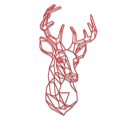 teileplus24 DS03 Wanddeko Metall | Wandbild | Metallbild | Geometrische Wandkunst | 74 x 40 cm, Farbe:Hirschkopf Rot von teileplus24