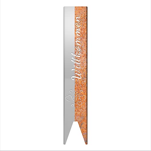 teileplus24 GS01 Rost Willkommen Gartenstecker Gartenschild | Garten Deko | 3D Abkantung | 120cm x 21cm, Design:HerzHimmel von teileplus24
