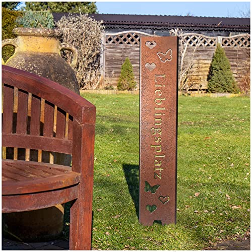 teileplus24 GS04 Lieblingsplatz Gartenstecker Gartenschild | Bronze Garten Deko | 3D Abkantung | 120cm x 21cm von teileplus24