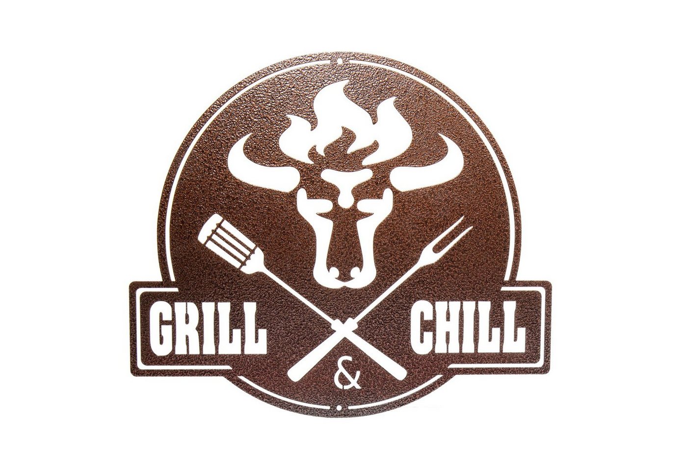teileplus24 Wanddekoobjekt CG02 Gartenschild Grill Schild Metallschild BBQ Stier Grill & Chill von teileplus24