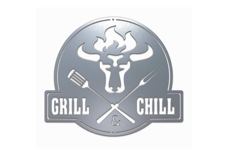 teileplus24 Wanddekoobjekt CG02 Gartenschild Grill Schild Metallschild BBQ Stier Grill & Chill von teileplus24
