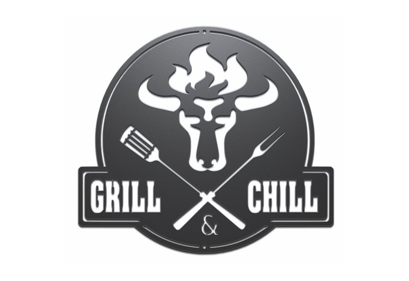 teileplus24 Wanddekoobjekt CG02 Gartenschild Grill Schild Metallschild BBQ Stier Grill & Chill von teileplus24