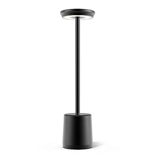 tekstap LED Tischlampen Kabellos mit Akku, 5000mAh Metall Aluminium Nachttischlampe mit Ladefunktion, 3 Farben Stufenlos Dimmbar LED Schreibtischlampe ohne Kabel für Indoor Outdoor Schwarz von tekstap