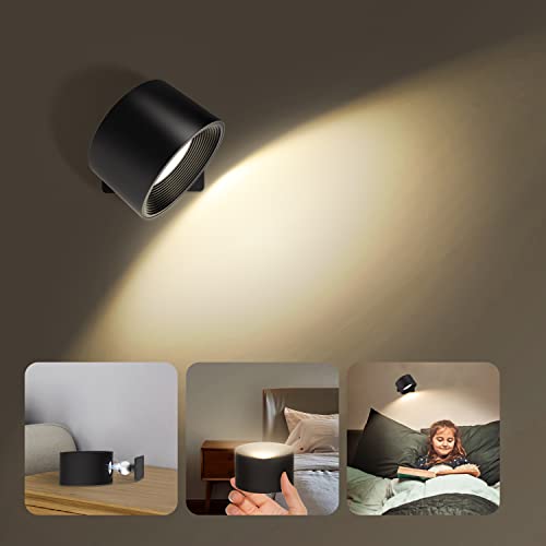 tekstap LED Wandleuchte Innen ohne stromanschluss,Touch Control 3 Farbmodi 3 Helligkeitsstufe Infinity Wandlampe,360° Drehbare LED Wandleuchte Kabellos für Wohnzimmer Schlafzimmer(Schwarz 1 Stück) von tekstap