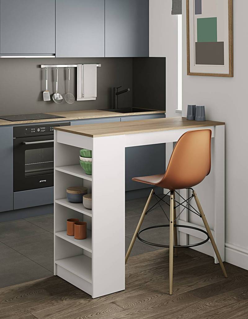 home24 Bartisch Aravis 115 x 103 x 50cm Weiß/Weiß/Eiche Dekor von home24