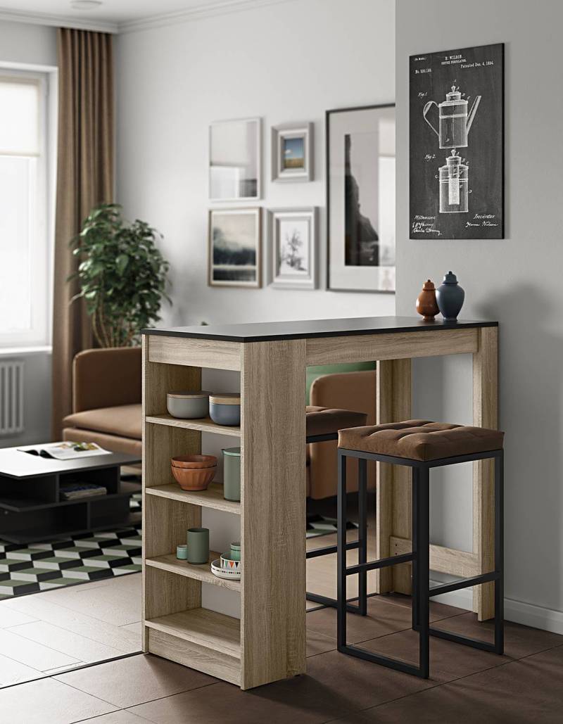 home24 Bartisch Aravis 115 x 103 x 50cm Braun/Eiche Dekor/Schwarz von home24