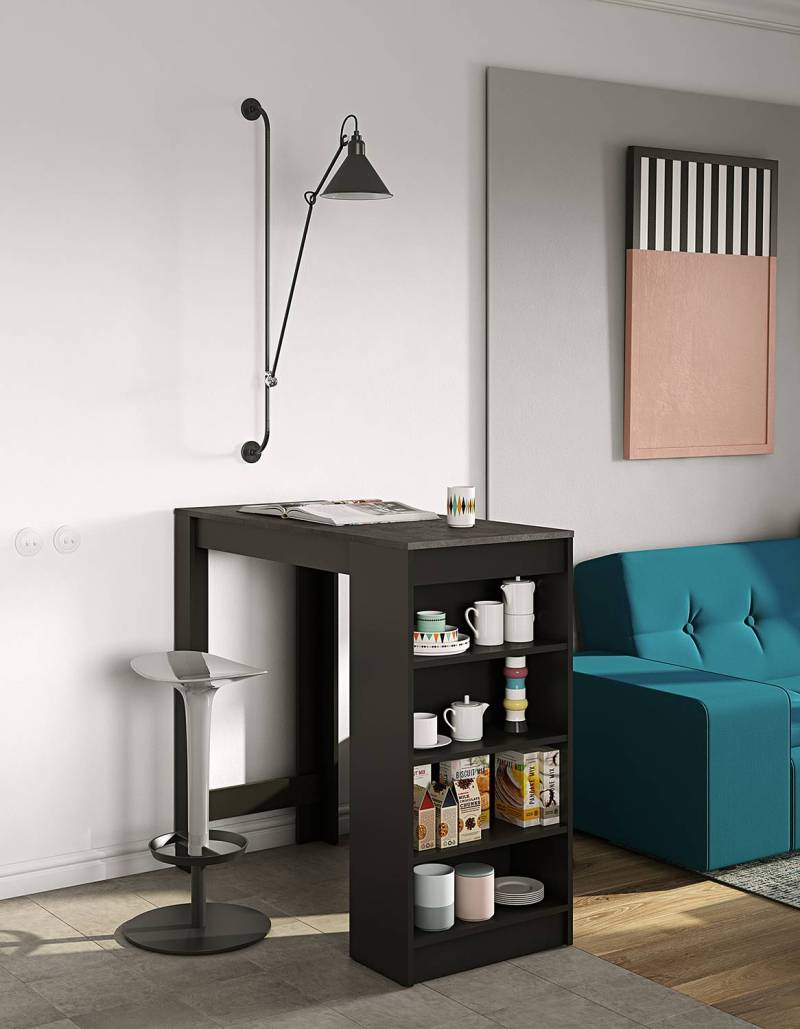 home24 Bartisch Aravis 115 x 103 x 50cm Schwarz/Beton Dekor/Schwarz von home24