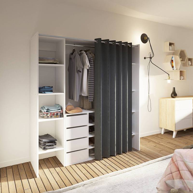 home24 Garderobenschrank Tom mit Kommode 112 x 182 x 50cm Weiß/Weiß/Grau von home24