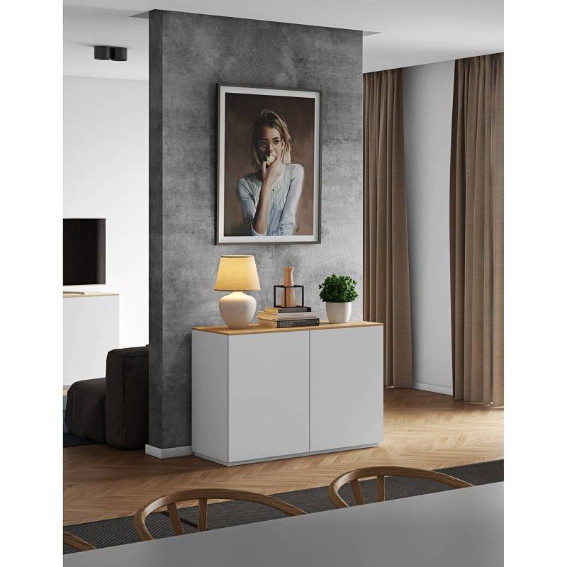 home24 Kommode Join II 120 x 84 x 50cm Weiß/Weiß/Eiche von home24