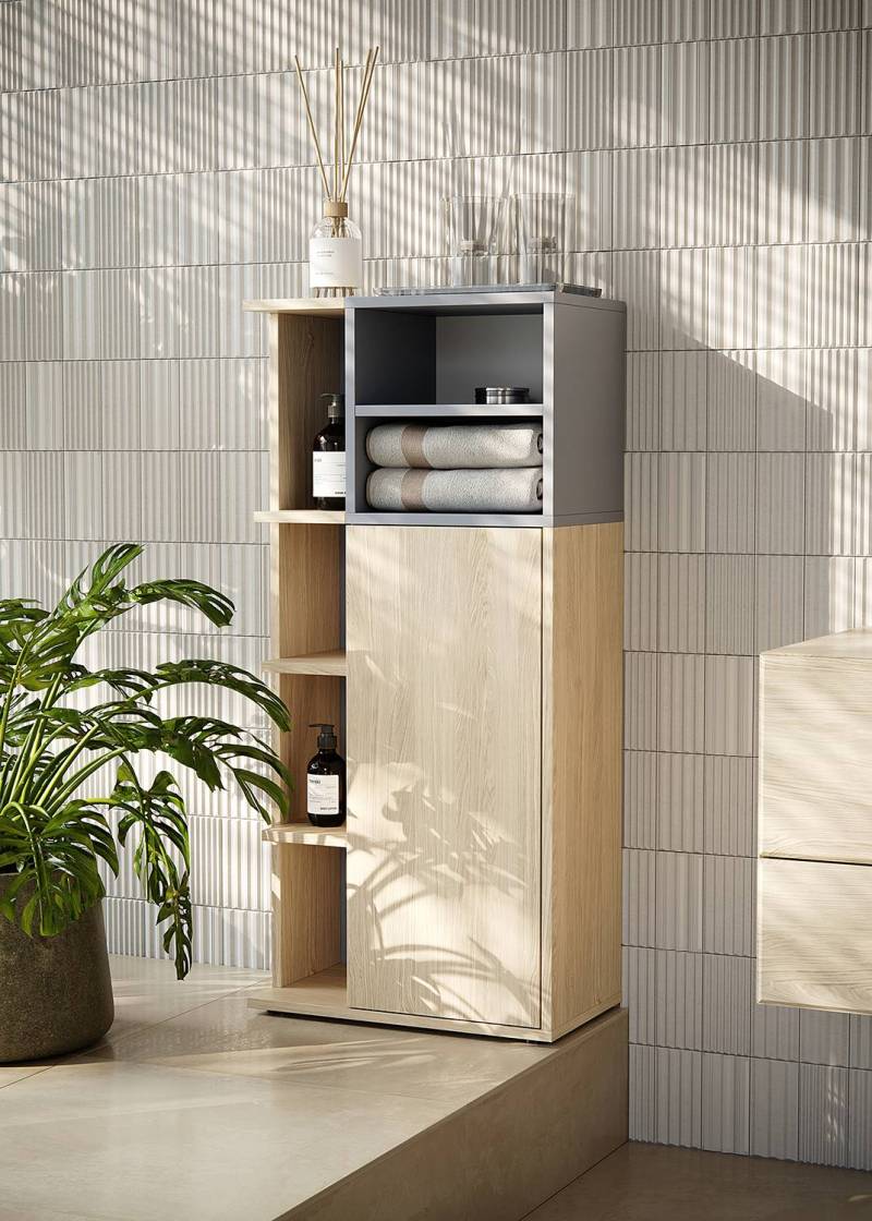 home24 Midischrank Kube 50 x 109 x 2830cm Braun/Grau/Eiche Dekor von home24