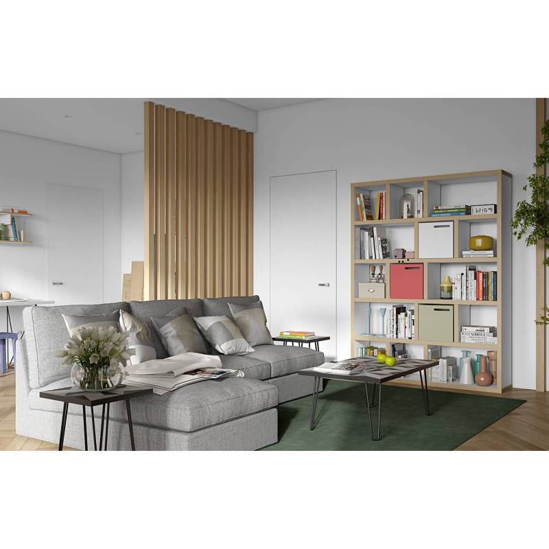 home24 Regal MDF Mitteldichte Holzfaserplatte , furniert & lackiert Weiß/Weiß/Hellbraun 150 x 198cm von home24