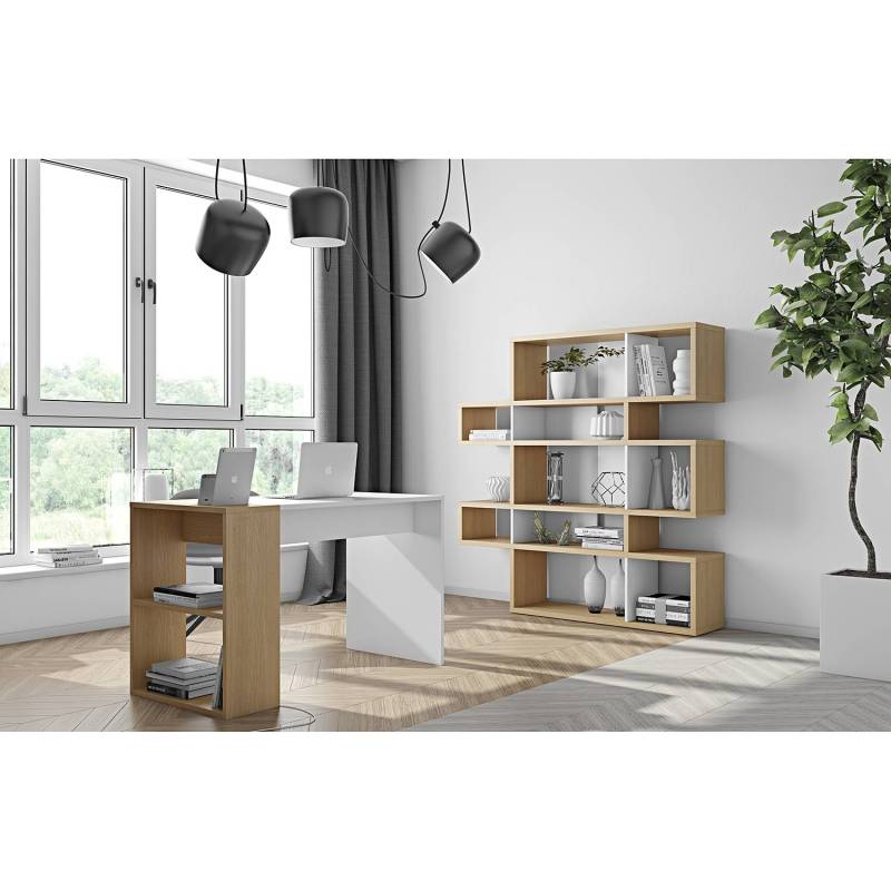 home24 Regal II Korpus: Wabenplatte, furniert Rückwand: Wabenplatte, lackiert Braun/Eiche/Weiß 156 x 160 x 34cm von home24