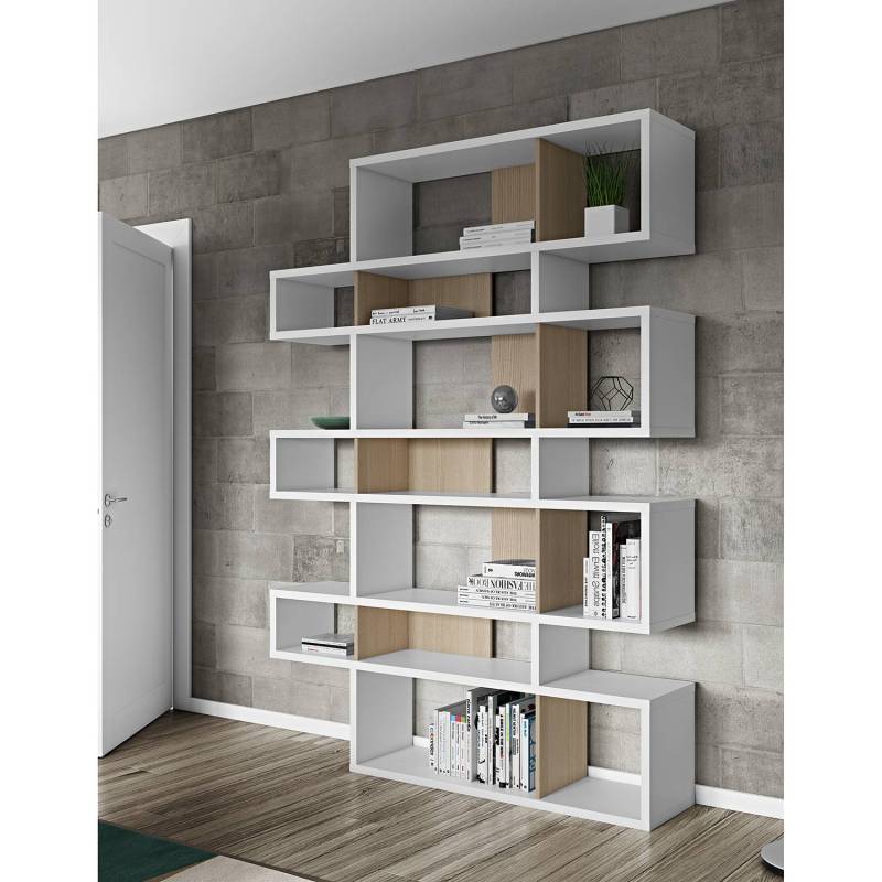 home24 Regal III Korpus: Wabenplatte, lackiert Rückwand: Wabenplatte, furniert Weiß/Weiß/Eiche 156 x 220 x 34cm von home24