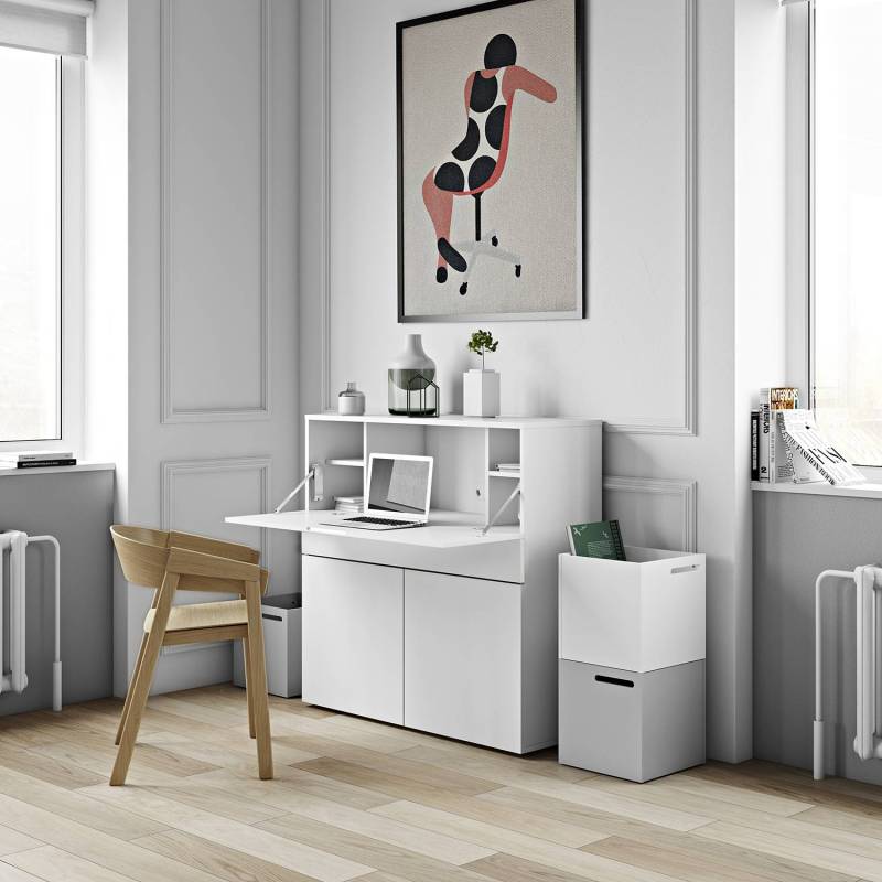 home24 Sekretär Focus 110 x 109 x 42cm Weiß/Matt Weiß von home24