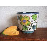 Vintage Xl Übertopf Es Keramik Ritzdekor Handbemalt von tempelschatz