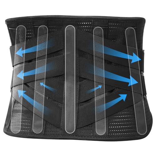 tempsnug Rückenbandage mit 7 Metallstäben zur Linderung von Schmerzen im unteren Rückenbereich, atmungsaktiver Lendenstützgürtel mit zwei Kompressionsriemen für Bandscheibenvorfälle, Ischias (XL) von tempsnug