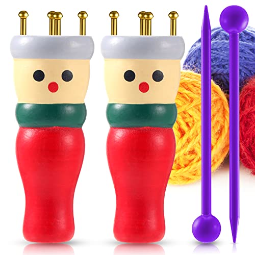 Hölzerne Französische Strickpuppe Französisches Strickpuppen Set Französische Strickpuppe aus Holz Strick Starter Set für Kinder zum Herstellen von Armbändern,Halsketten,Bastel-Starter-Set, 2 Stück von teng hong hui