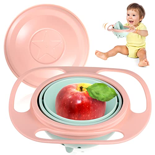 Gyro-Schüssel, auslaufsicher, für Kleinkinder, Baby, universelle Kreiselschale, Anti-Verschütten, Kleinkind, 360 Grad Kreiselschale, Gyroskopische Schüssel für Babys und Kinder (1 Stück, hellrosa) von teng hong hui