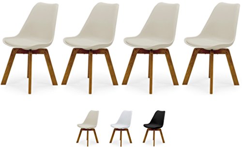 Tenzo Cleo 3340-354 4er-Set Designer Stühle, Holz, Warm Grey, 82 x 48 x 54 cm (Hxbxt), Kunststoffsitzschale mit Kunstledersitzkissen, Warm Grey/Eiche, Polypropylen von TENZO