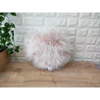 Blassrosa Kunstfell Rund Kissen 16", Haarig Natur Rosa Kreis von teotushop