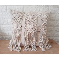 Boho Kissenhülle Makramee Quasten, Handgewebte Kissenhülle, Unikat Gestrickte Style von teotushop